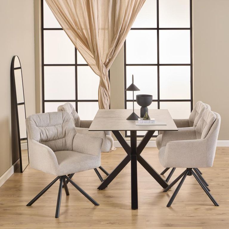 Alonso Swivel Dining Armchair - Set of 2 - Beige Fabric