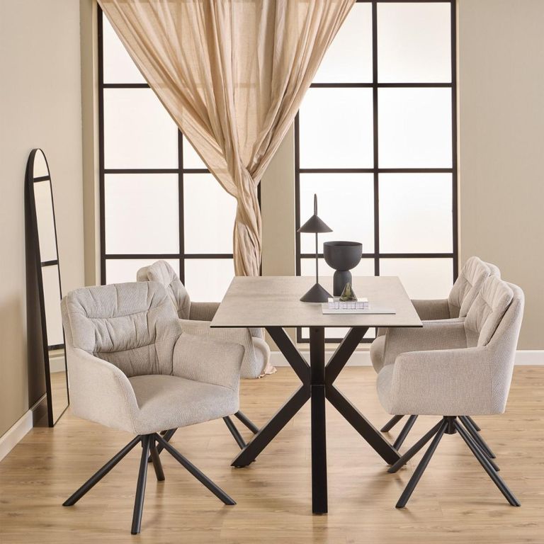 2 x Alonso Cream Fabric Swivel Dining Armchair