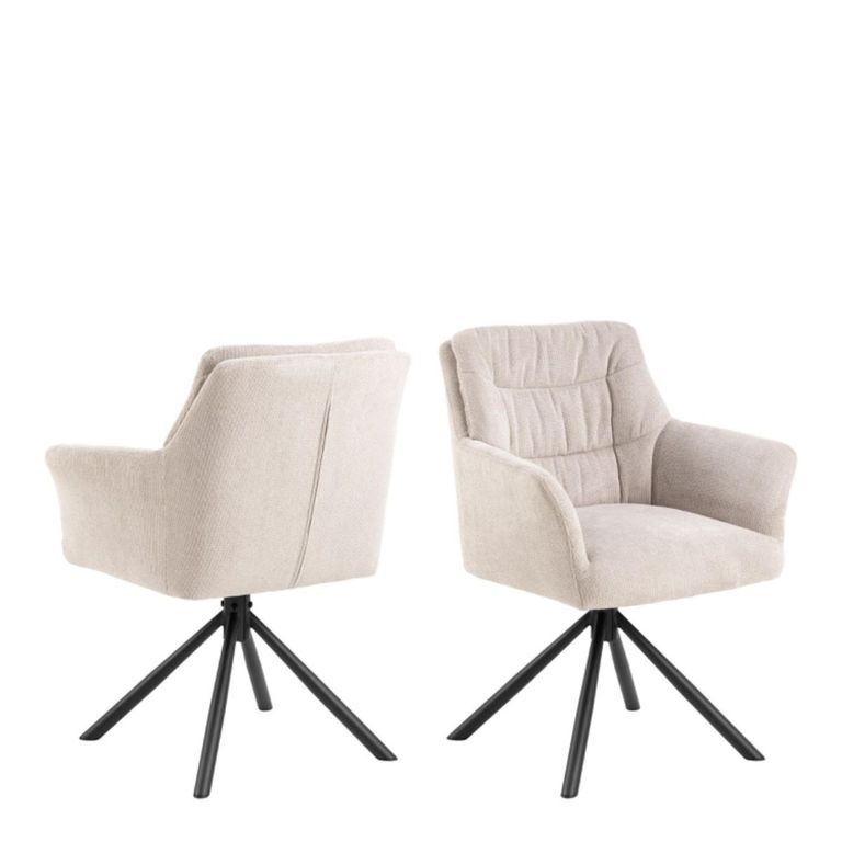 2 x Alonso Cream Fabric Swivel Dining Armchair