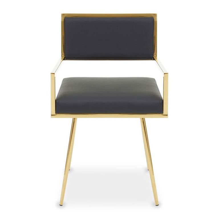Azalea Dining Chair - Set of 2 - Black Faux Leather with Gold Metal Frame