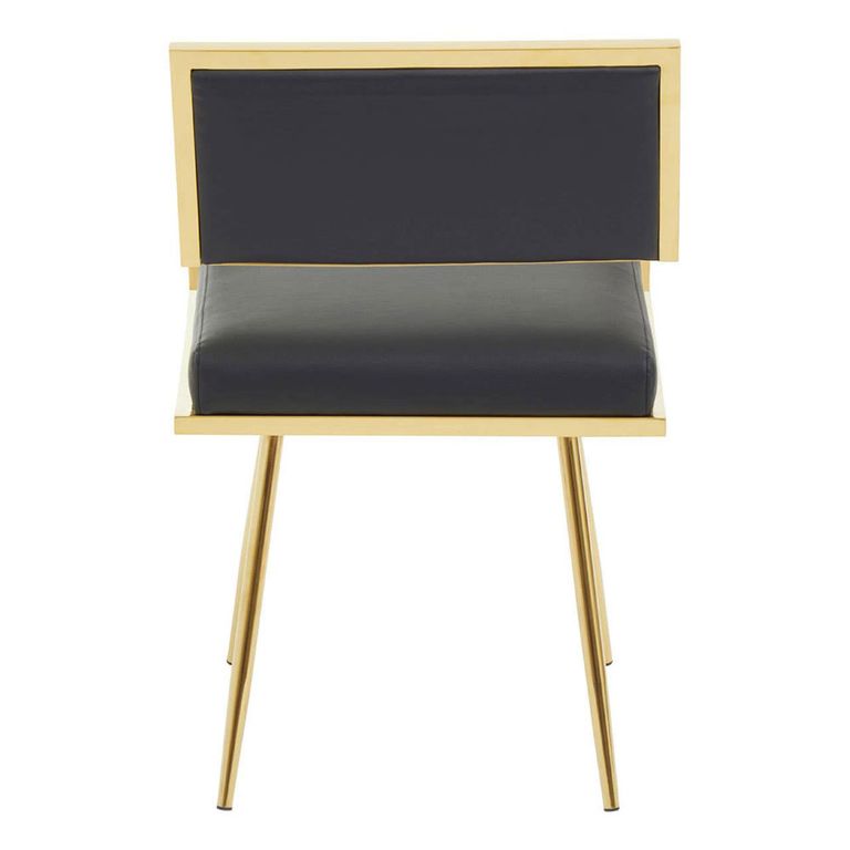 Azalea Dining Chair - Set of 2 - Black Faux Leather with Gold Metal Frame