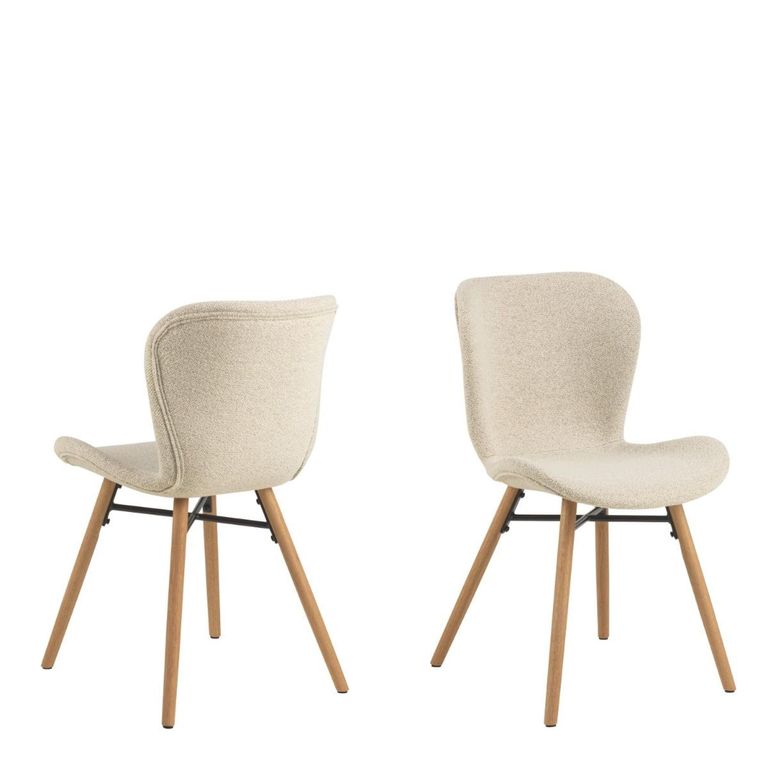 2 x Batilda Cream Fabric Dining Chair with Oak Legs