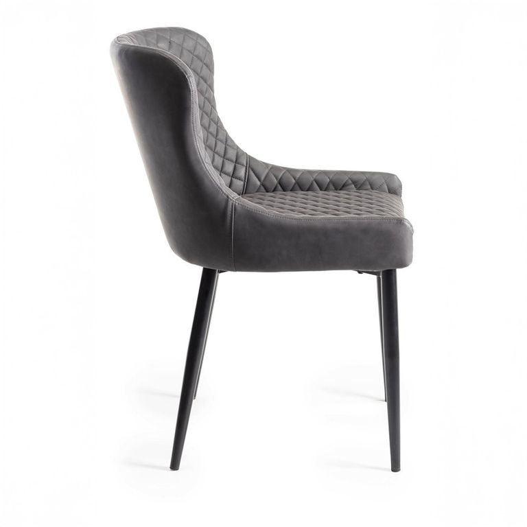 Cezanne Dining Chairs - Set of 2 - Dark Grey Faux Leather - Black Legs