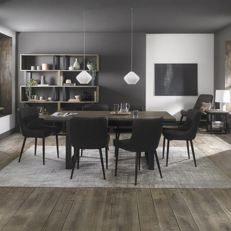 Cezanne Dining Chairs - Set of 2 - Dark Grey Faux Leather - Black Legs