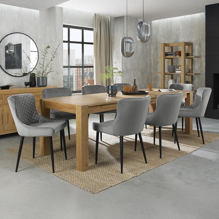 Cezanne Dining Chairs - Set of 2 - Grey Velvet - Black Legs