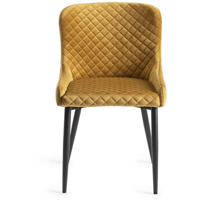 Cezanne Dining Chairs - Set of 2 - Mustard Velvet - Black Legs