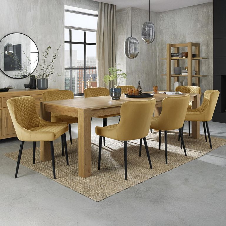 Cezanne Dining Chairs - Set of 2 - Mustard Velvet - Black Legs