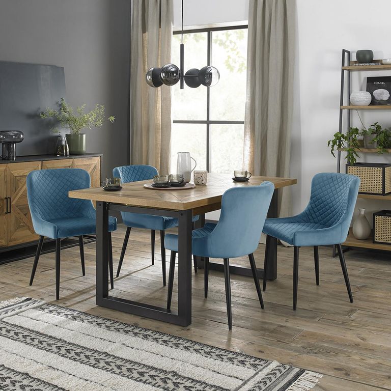 Cezanne Dining Chairs - Set of 2 - Petrol Blue Velvet - Black Legs