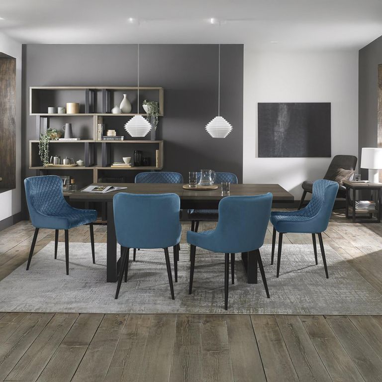 Cezanne Dining Chairs - Set of 2 - Petrol Blue Velvet - Black Legs