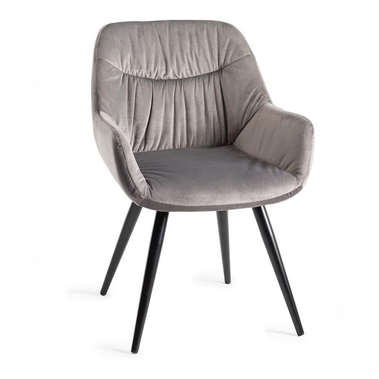 Dali Dining Chairs - Set of 2 - Grey Velvet - Black Legs