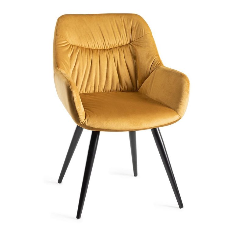 Dali Dining Chairs - Set of 2 - Mustard Velvet - Black Legs