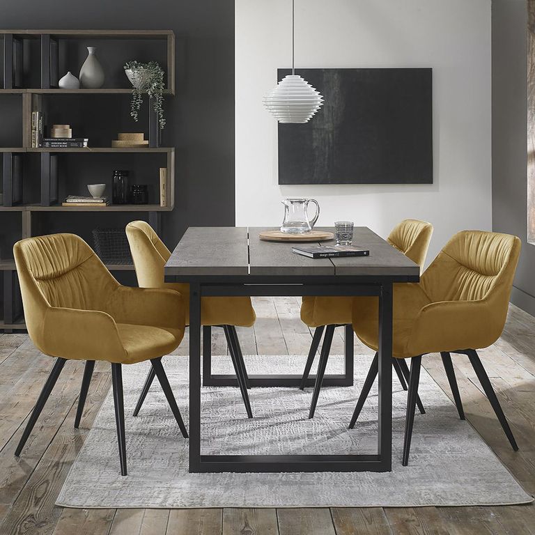 Dali Dining Chairs - Set of 2 - Mustard Velvet - Black Legs