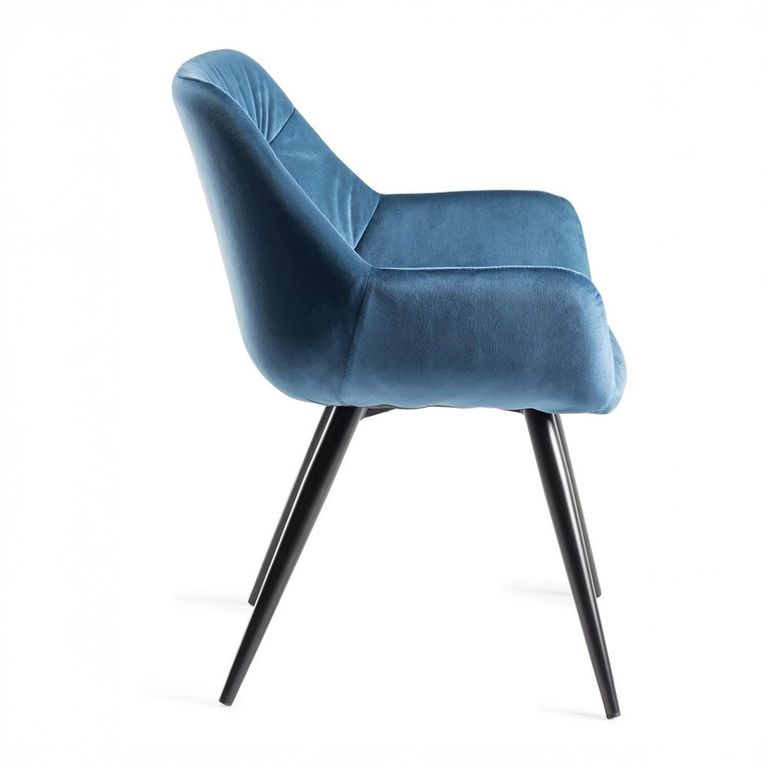 Dali Dining Chairs - Set of 2 - Petrol Blue Velvet - Black Legs