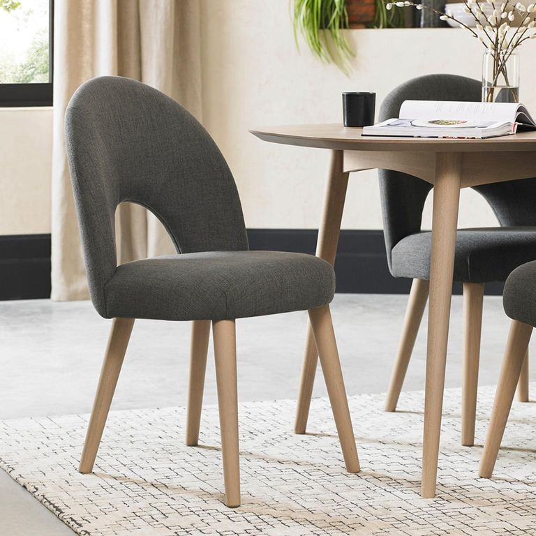 Dansk Scandi Oak Dining Chairs - Set of 2 - Upholstered - Cold Steel Fabric