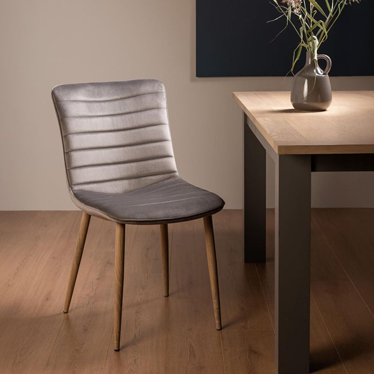 Eriksen Dining Chairs - Set of 2 - Grey Velvet - Oak Effect Legs