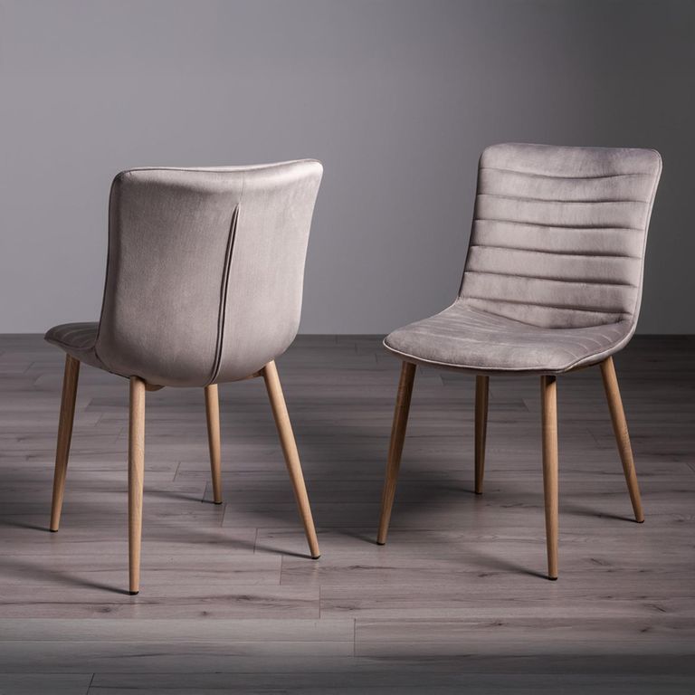 Eriksen Dining Chairs - Set of 2 - Grey Velvet - Oak Effect Legs