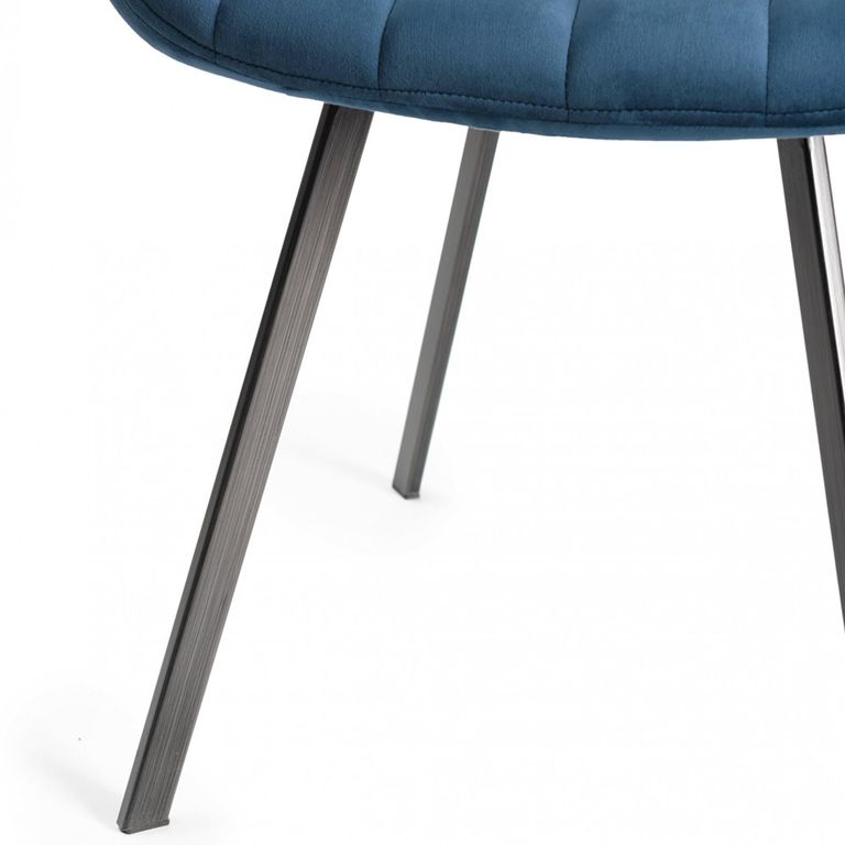 Fontana Dining Chairs - Set of 2 - Blue Velvet - Black Legs