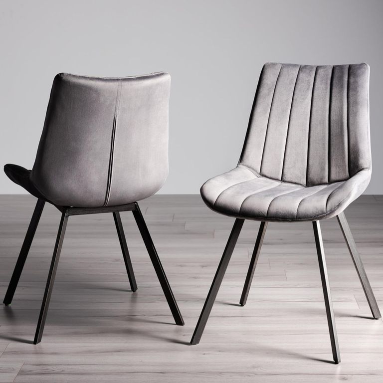 Fontana Dining Chairs - Set of 2 - Grey Velvet - Black Legs