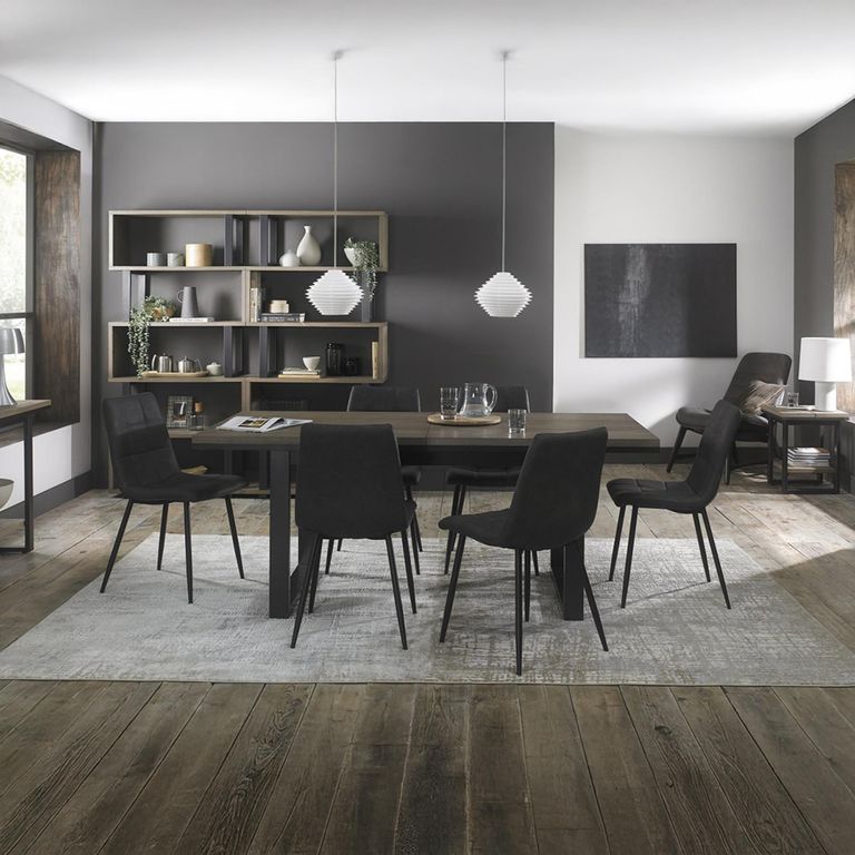 Mondrian Dining Chairs - Set of 2 - Dark Grey Faux Leather - Black Legs