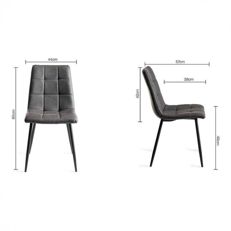 Mondrian Dining Chairs - Set of 2 - Dark Grey Faux Leather - Black Legs