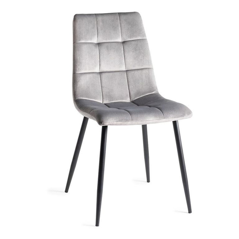 Mondrian Dining Chairs - Set of 2 - Grey Velvet - Black Legs