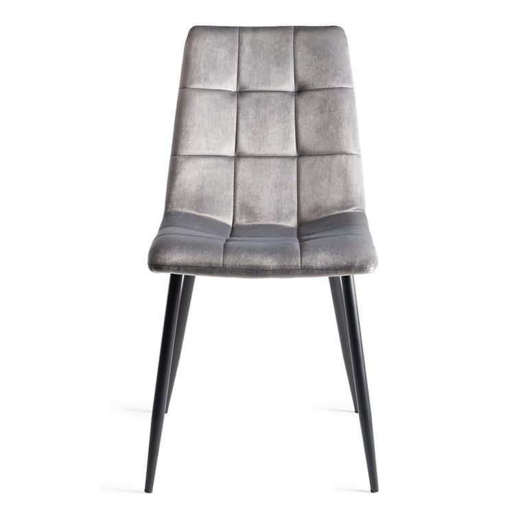Mondrian Dining Chairs - Set of 2 - Grey Velvet - Black Legs