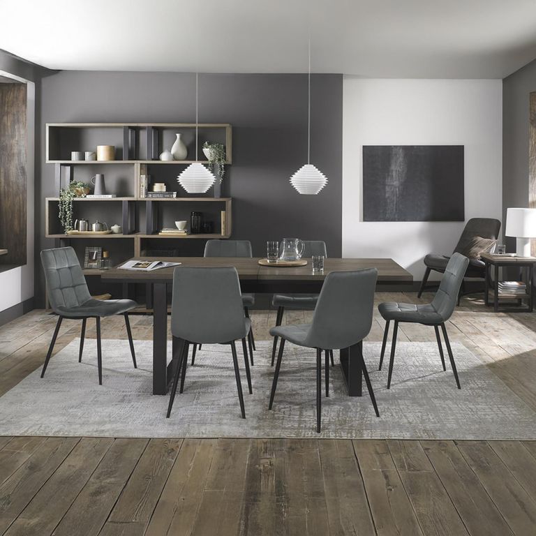 Mondrian Dining Chairs - Set of 2 - Grey Velvet - Black Legs