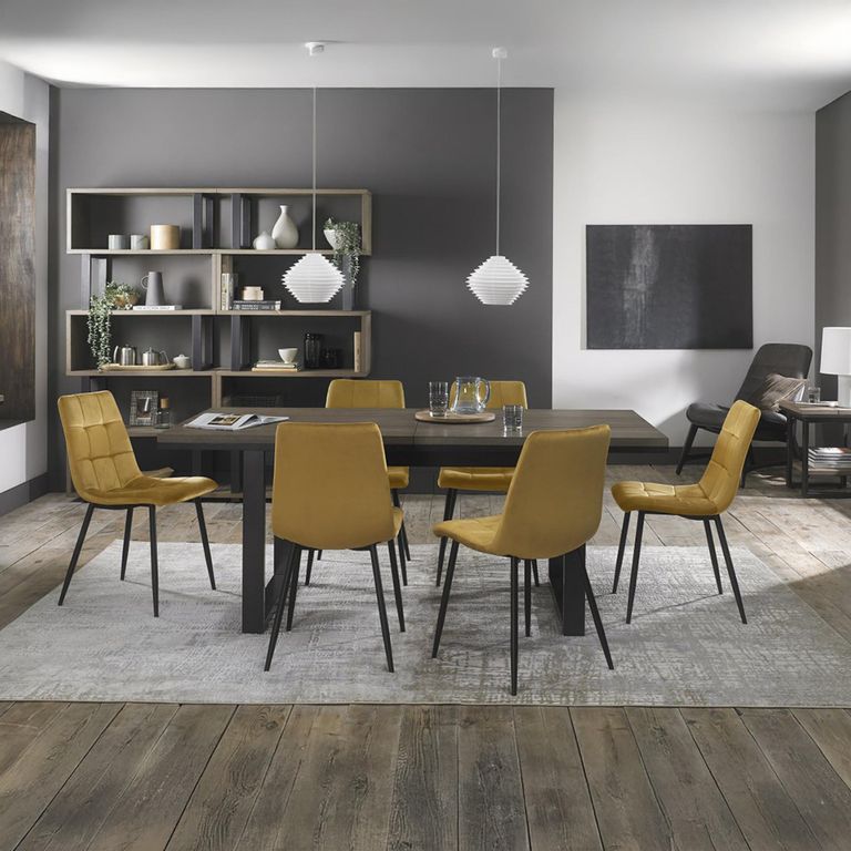 Mondrian Dining Chairs - Set of 2 - Mustard Velvet - Black Legs