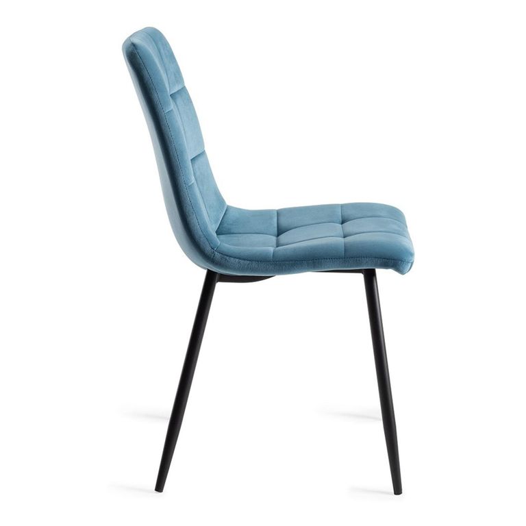 Mondrian Dining Chairs - Set of 2 - Petrol Blue Velvet - Black Legs