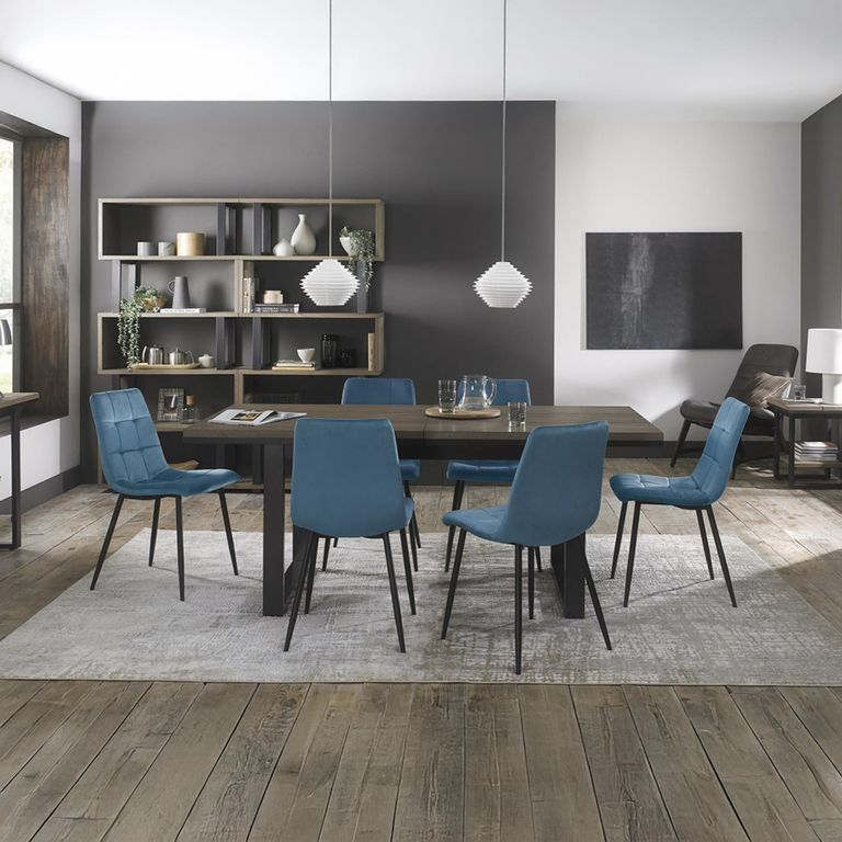 Mondrian Dining Chairs - Set of 2 - Petrol Blue Velvet - Black Legs