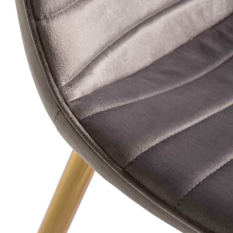 Rothko Dining Chairs - Set of 2 - Grey Velvet - Gold Legs