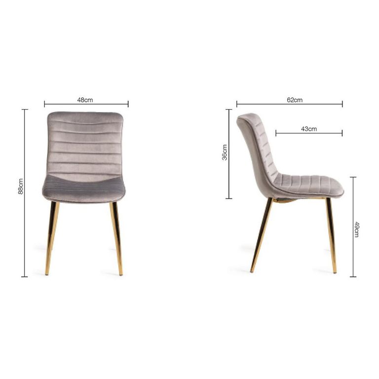 Rothko Dining Chairs - Set of 2 - Grey Velvet - Gold Legs