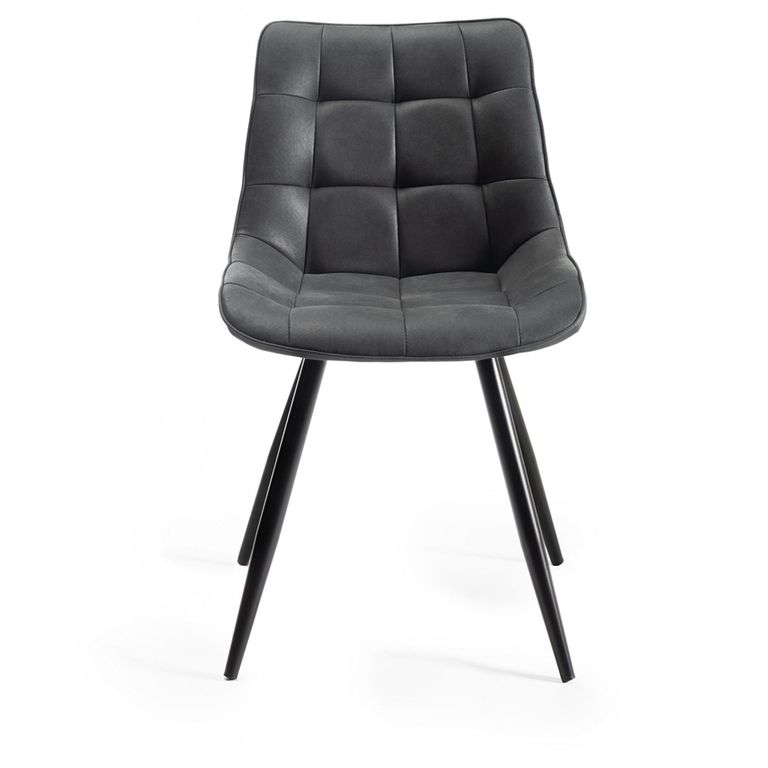 Seurat Dining Chairs - Set of 2 - Dark Grey Faux Suede - Black Legs