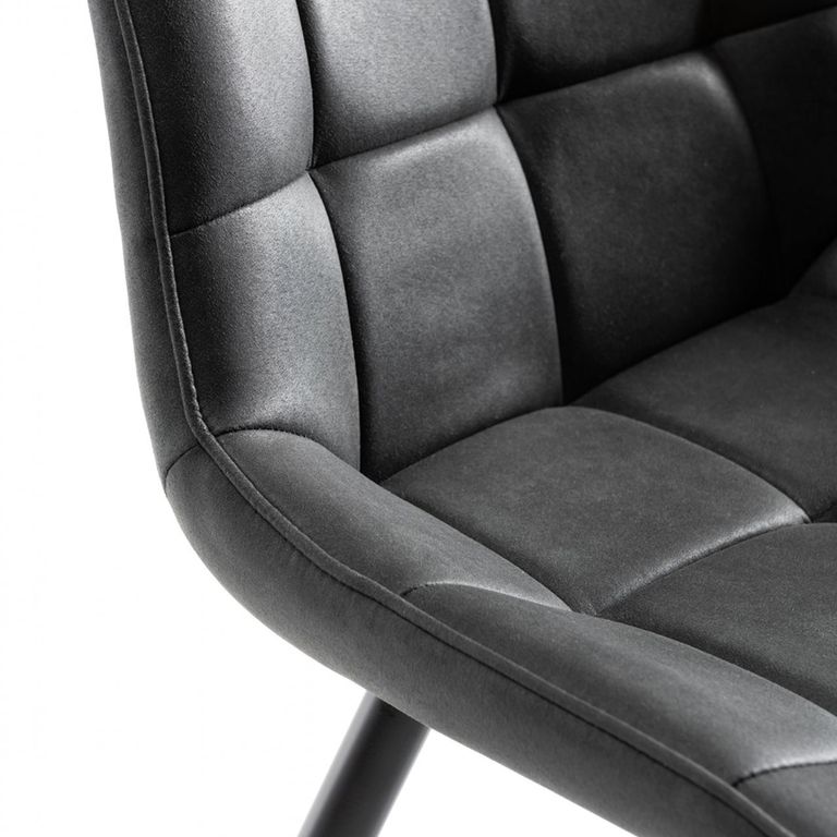 Seurat Dining Chairs - Set of 2 - Dark Grey Faux Suede - Black Legs