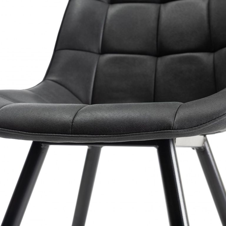 Seurat Dining Chairs - Set of 2 - Dark Grey Faux Suede - Black Legs