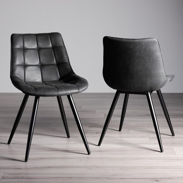 Seurat Dining Chairs - Set of 2 - Dark Grey Faux Suede - Black Legs