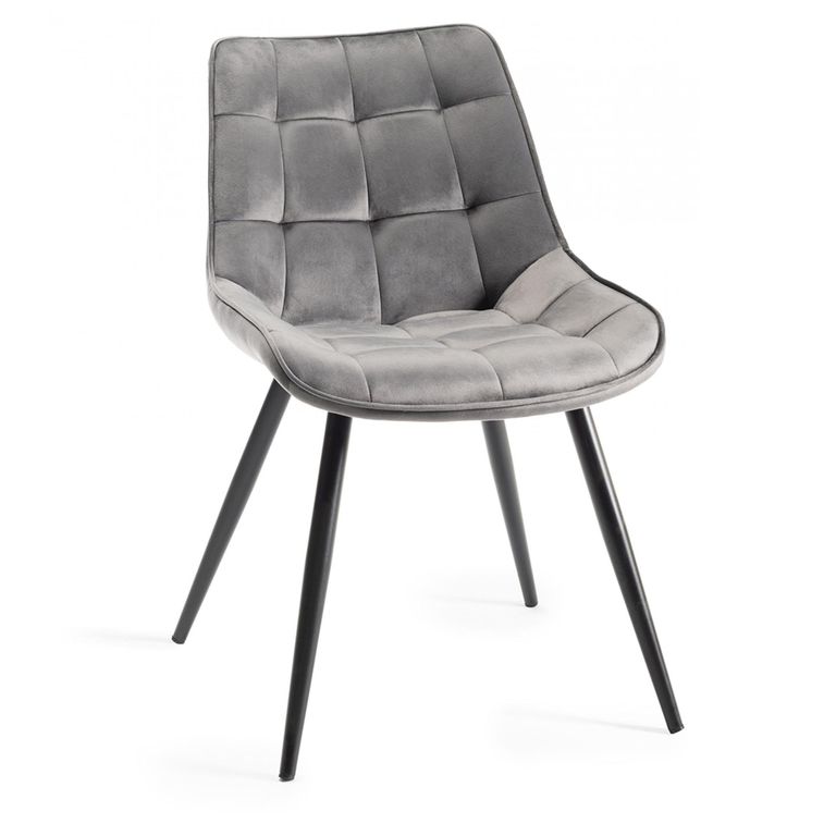 Seurat Dining Chairs - Set of 2 - Grey Velvet - Black Legs