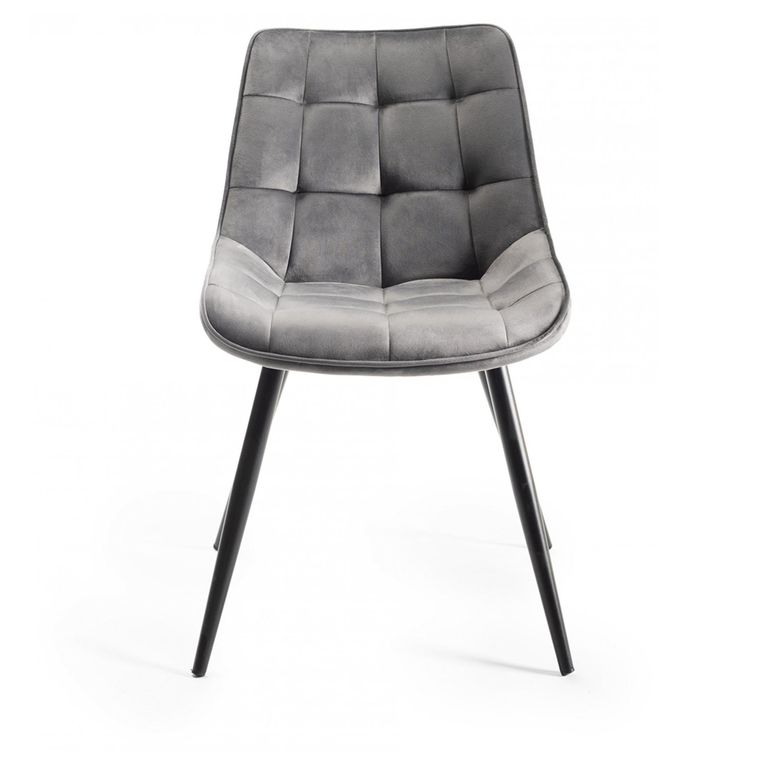 Seurat Dining Chairs - Set of 2 - Grey Velvet - Black Legs