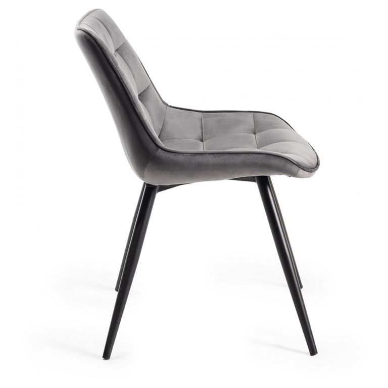 Seurat Dining Chairs - Set of 2 - Grey Velvet - Black Legs