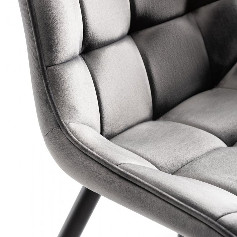 Seurat Dining Chairs - Set of 2 - Grey Velvet - Black Legs