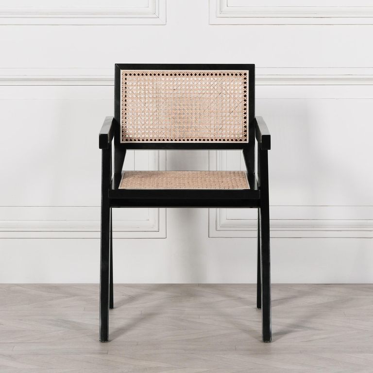 Black and Rattan Dining Armchair - Set of 2