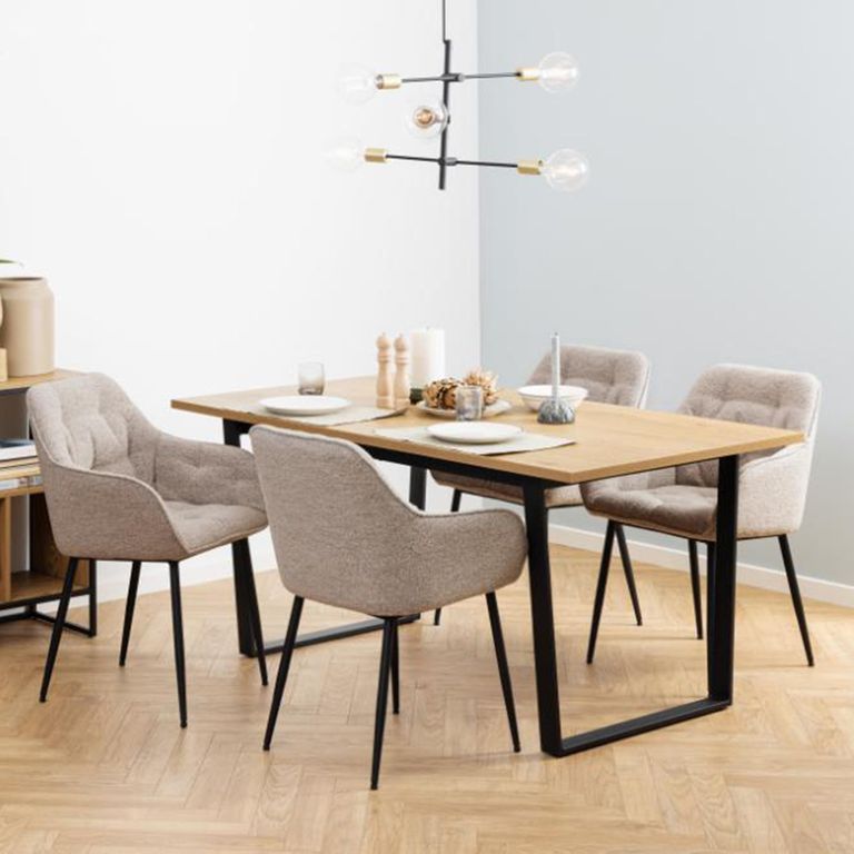 Brooke Dining Armchair - Set of 2 - Beige Boucle Fabric