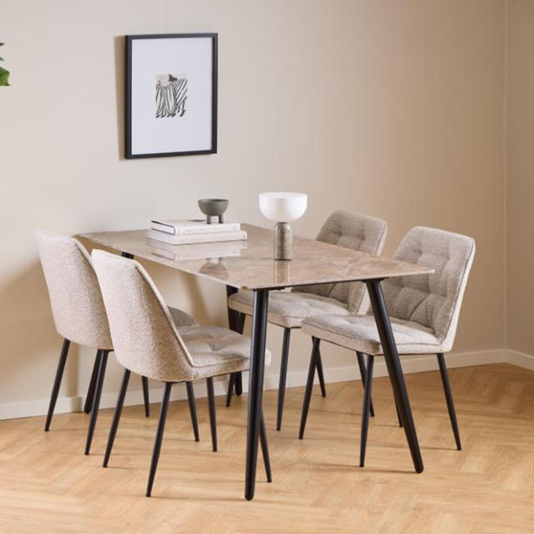 Brooke Dining Chair - Set of 2 - Beige Boucle Fabric