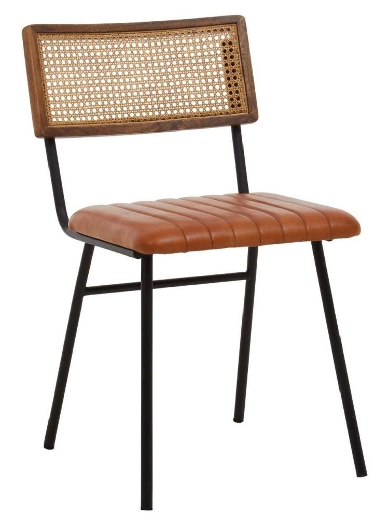 Buffalo Dining Chair - Tan Buffalo Leather with Cane Backrest - Set of 2