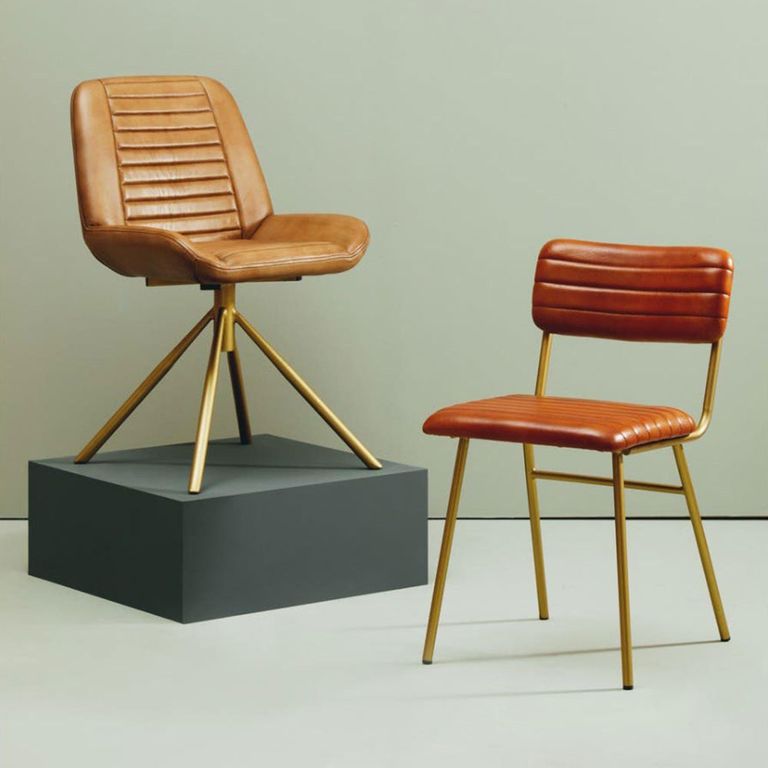 Buffalo Dining Chair - Set of 2 - Tan - Leather with Gold Metal