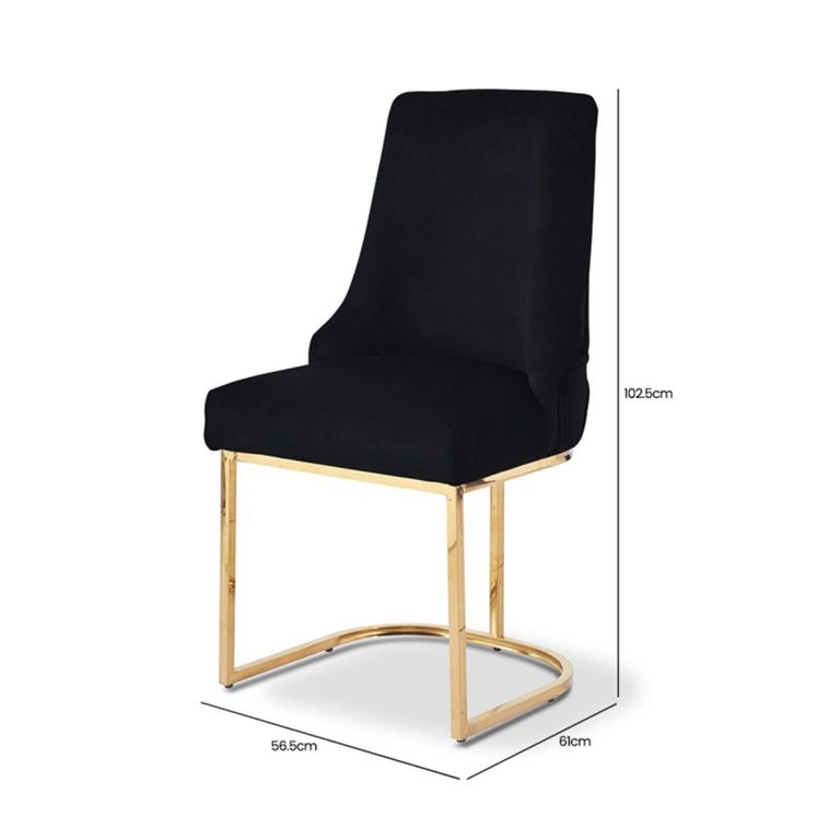 Casas Dining Chair - Set of 2 - Black Velvet Fabric - Gold Legs