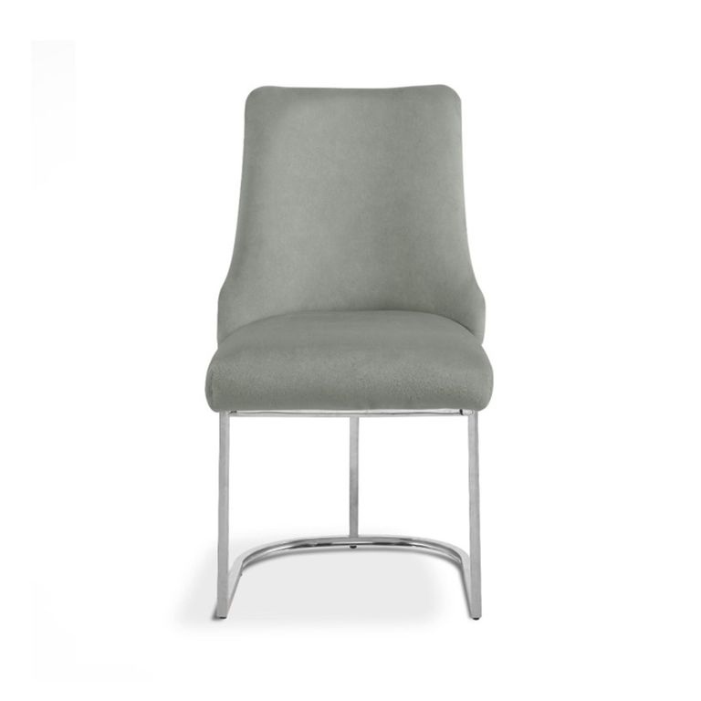 Casas Dining Chair - Set of 2 - Grey Velvet Fabric - Chrome Legs