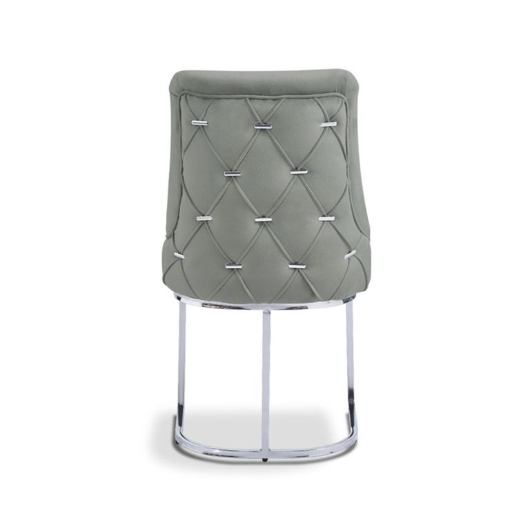 Casas Dining Chair - Set of 2 - Grey Velvet Fabric - Chrome Legs