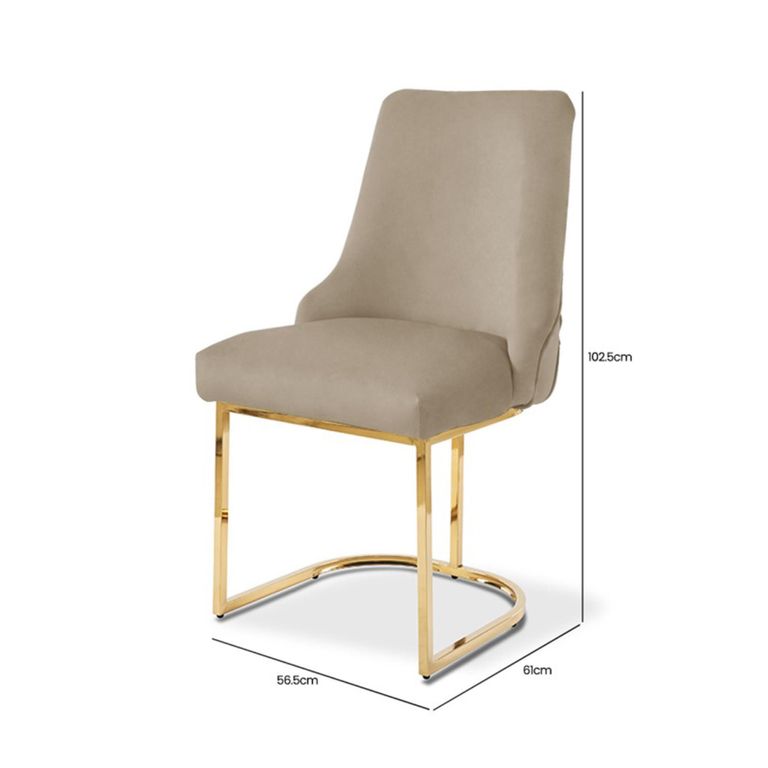 Casas Dining Chair - Set of 2 - Taupe Velvet Fabric - Gold Legs