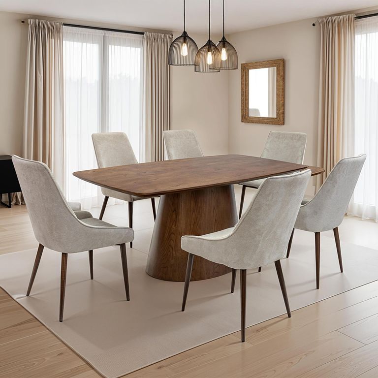 2 x Chelsea Natural Fabric Dining Chair with Brown Legs